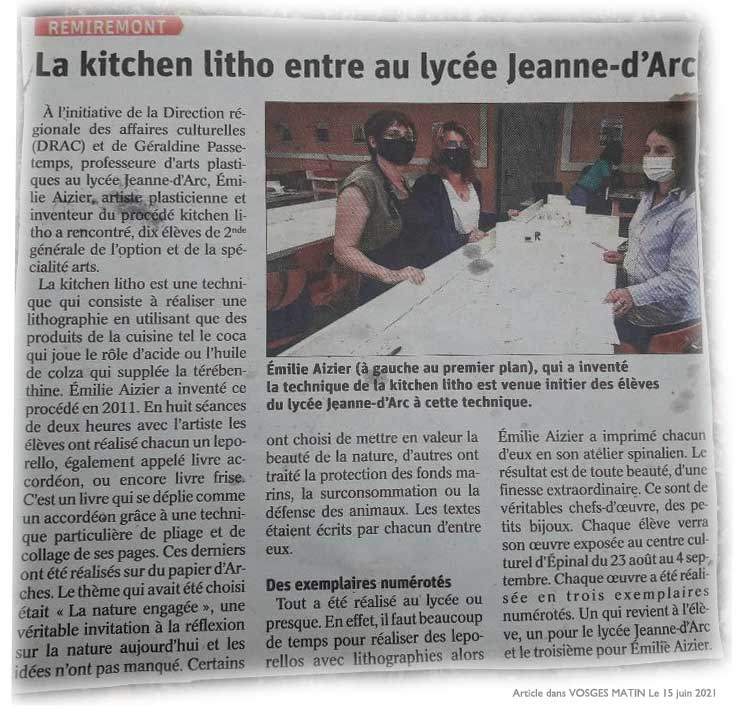 Article dans le journal Vosges Matin