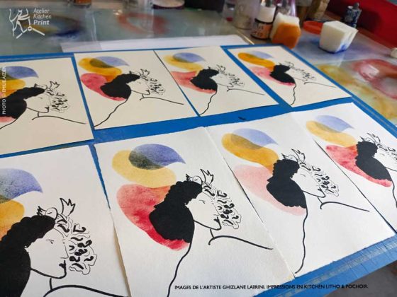Les vœux de l’artiste Ghizlane Laïrini imprimés en Kitchen lithographie.