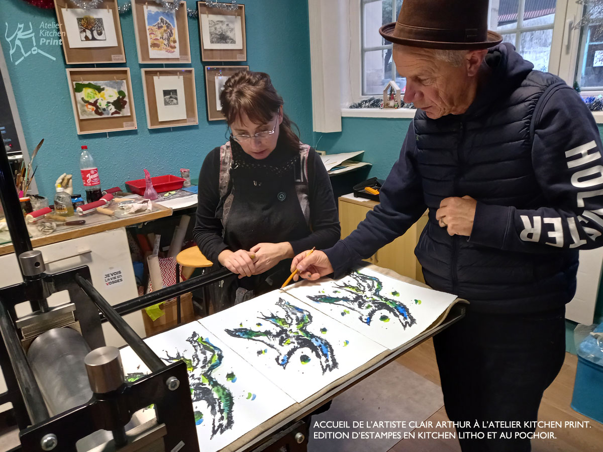 Accueil de l’artiste Clair Arthur en vue de l’édition d’un livre d’art à l’Atelier Kitchen Print !