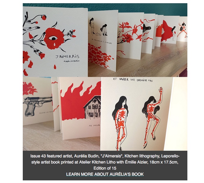 Article dans le magazine « The Hand » présentant le livre d’art d’Aurélia Budin édité par l’Atelier Kitchen Print.
